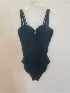 Athleta Classic Black Strappy One-Piece Swimsuit Ruched Shelf Bra Size M